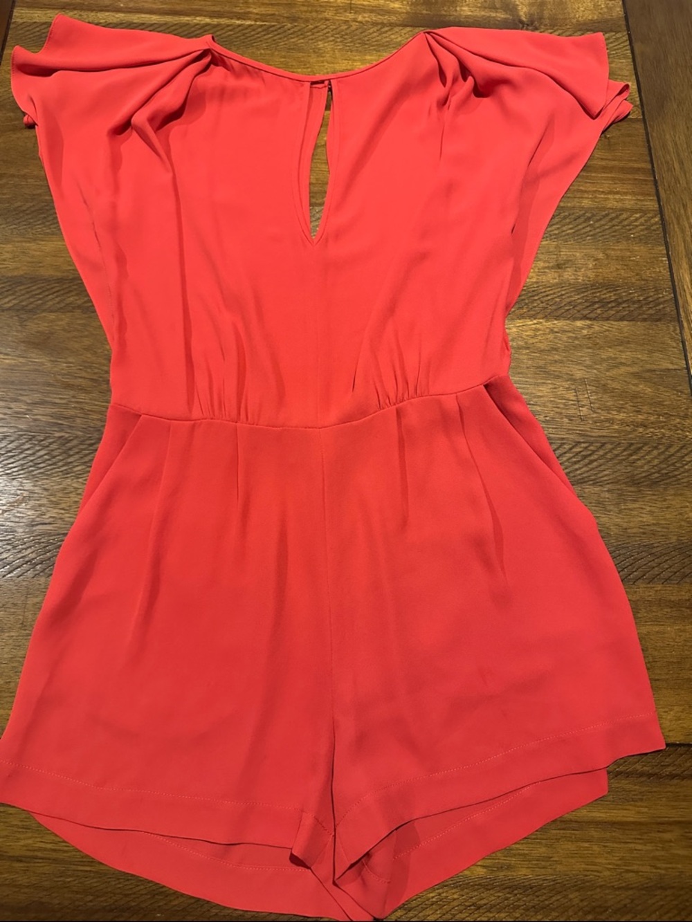 BCBGMAXAZRIA coral Flutter Sleeve Romper